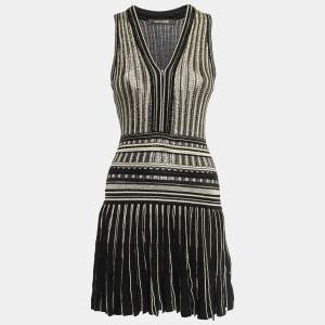 Roberto Cavalli Black/Gold Wool Blend Knit Sleeveless Skater Mini Dress S