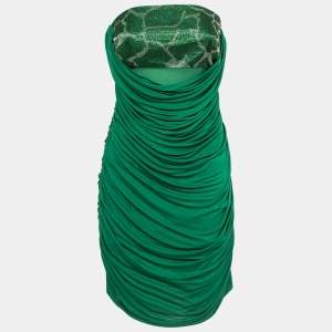 Pre Owned Roberto Cavalli Green Embellished Jersey Draped Strapless Dress M