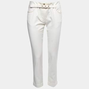 Pre Owned Roberto Cavalli Off-White Cotton Straight Leg Trousers M