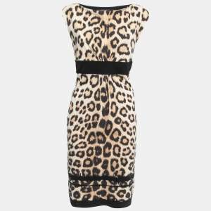 Pre Owned Roberto Cavalli Beige Leopard Print Knit Sleeveless Short Dress L