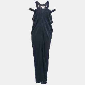 Pre Owned Roberto Cavalli Navy Blue Knit Off Shoulder Midi Dress M