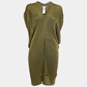 Pre Owned Roberto Cavalli Olive Green Knit Back Cutout Midi Dress M