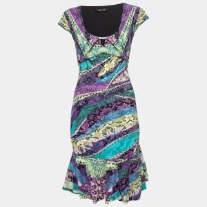 Pre Owned Roberto Cavalli Multicolor Abstract Print Jersey Fit & Flare Short Dress S