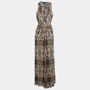 Roberto Cavalli Brown/Beige Animal Print Jersey Maxi Dress M