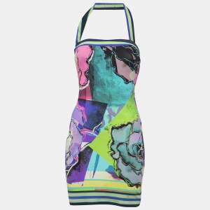 Pre Owned Roberto Cavalli Multicolor Abstract Printed Jersey Bodycon Mini Dress S