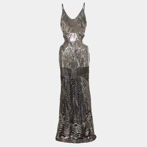 Pre Owned Roberto Cavalli Black Sequined Cutout Sleeveless Gown M