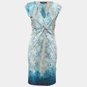 Pre Owned Roberto Cavalli Blue Snake Printed Stretch Jersey Bodycon Dress M
