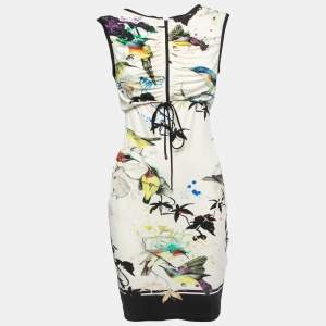 Pre Owned Roberto Cavalli Multicolor Bird Printed Jersey Sleeveless Mini Dress M