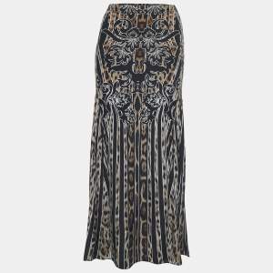 Roberto Cavalli Black Animal Print Crepe Maxi Skirt M