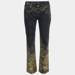 Pre Owned Roberto Cavalli Black Lurex Printed Denim Jeans M