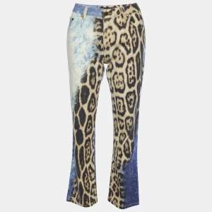 Pre Owned Roberto Cavalli Multicolor Printed Denim Straight Leg Jeans S Waist 30"