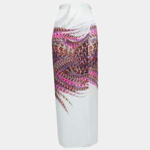 Roberto Cavalli White Print Silk Tie Front Cape M