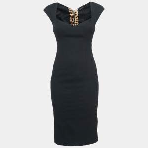 Pre Owned Roberto Cavalli Black Crepe Sleeveless Fitted Short Dress S