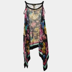 Pre Owned Roberto Cavalli Black Printed Silk Sheer Kaftan Top S
