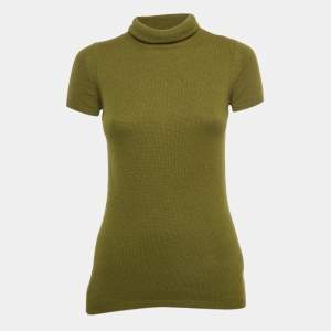 Pre Owned Roberto Cavalli Green Cashmere Turtle Neck Top M