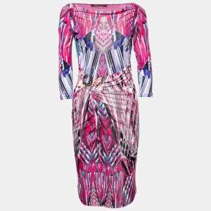 Roberto Cavalli Pink Marble Print Jersey Faux Wrap Dress S