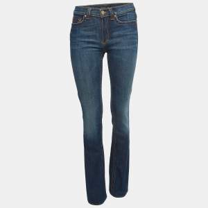 Pre Owned Roberto Cavalli Blue Washed Denim Snake Metal Detail Jeans S Waist 38''