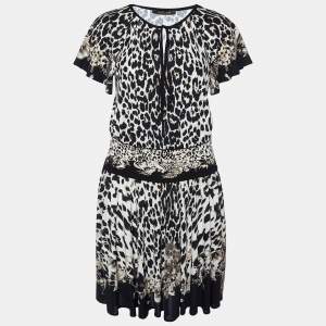Pre Owned Roberto Cavalli Black Animal Print Jersey Knee-Length Dress M