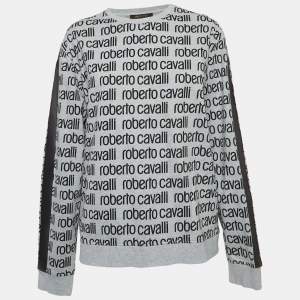 Roberto Cavalli Grey Logo Print Cotton Crew Neck Sweatshirt L