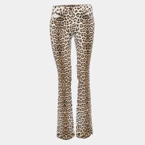 Pre Owned Roberto Cavalli Brown Leopard Print Cotton Beads embroidered Flared Jeans S Waist 29''