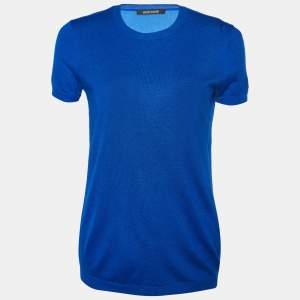 Roberto Cavalli Blue Silk & Cashmere Short Sleeve Jumper S