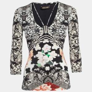 Pre Owned Roberto Cavalli Multicolor Floral Print Jersey Long Sleeve Top S