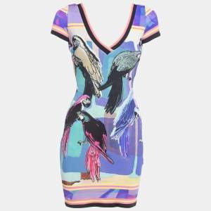 Pre Owned Roberto Cavalli Multicolor Printed Jersey V-Neck Mini Dress S