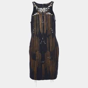 Pre Owned Roberto Cavalli Black Jersey Embellished Sleeveless Dress M