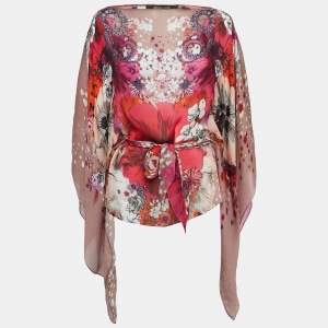 Pre Owned Roberto Cavalli Floral Print Silk Kaftan Top M