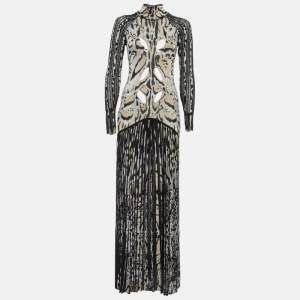 Pre Owned Roberto Cavalli Black and Metallic Patterned Knit Long Dress S