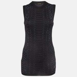 Pre Owned Roberto Cavalli Black And Blue Snake Pattern Lurex Knit Top S
