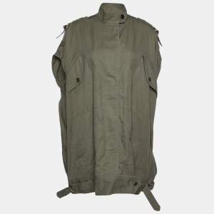 Roberto Cavalli Green Cotton Oversized Sleeveless Coat  M