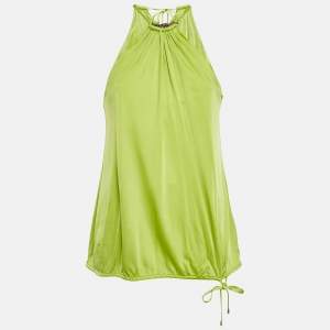 Pre Owned Roberto Cavalli Fluorescent Green Jersey Shoulder Strap Top L