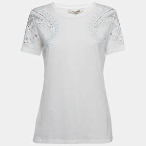 Pre Owned Roberto Cavalli White Crystal Embellished Jersey T-Shirt M