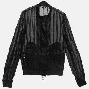 Roberto Cavalli Black Cotton Broderie Anglaise and Silk Jacket M