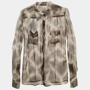 Pre Owned Roberto Cavalli Brown Animal Print Silk Sheer Shirt S