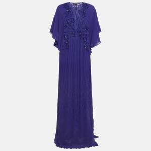Pre Owned Roberto Cavalli Purple Embellished Silk Kaftan Maxi Dress M
