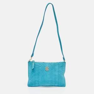 Pre Owned Roberto Cavalli Blue Python Shoulder Bag