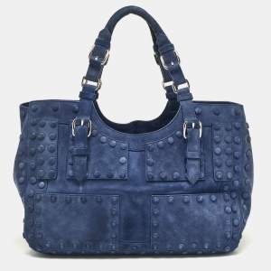 Roberto Cavalli Blue Suede Pebble Studded Tote