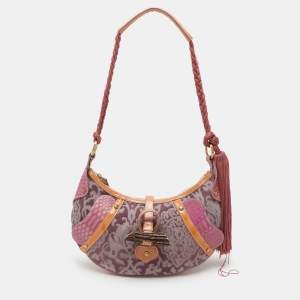 Pre Owned Roberto Cavalli Multicolor Python and Canvas Tassel Shoulder Bag