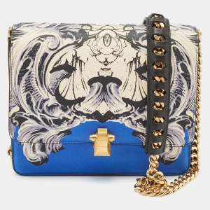 Roberto Cavalli Blue Printed Leather Hera Shoulder Bag