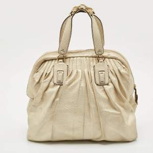 Roberto Cavalli Gold Textured Leather Zip Satchel
