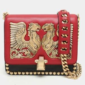 Roberto Cavalli Red/Black Leather Embellished Shoulder Bag