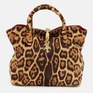 Pre Owned Roberto Cavalli Brown Leopard Print Calf Hair Tote