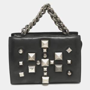 مملوكة مسبقًا Roberto Cavalli Studded Black Leather Satchel