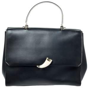 Roberto Cavalli Black Leather Flap Top Handle Bag