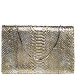 Pre Owned Roberto Cavalli Metallic Gold Python Chain Clutch