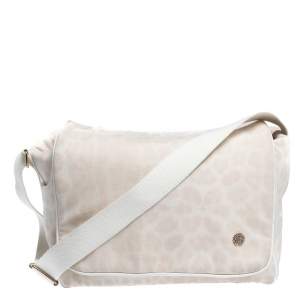 Roberto Cavalli Light Cream Leopard Print Cotton Flap Messenger Bag