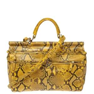 Roberto Cavalli Yellow Python Doctor Diva Top Handle Bag