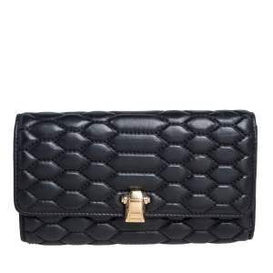 Pre Owned Roberto Cavalli Black Quilted Leather Flap Continental Wallet